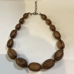 ゼブラウッド調 銘木 ビンテージネックレス 縞模様 杢目 大ぶり