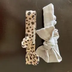 レオパード柄と無地のヘアバンド 2点セット