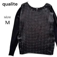 qualite カリテ 総柄切替ニット ブラウス ブラック モノトーン Mサイズのサムネイル