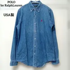 ラルフローレン デニムシャツ 赤刺繍 ポニー L ビッグサイズ 90s