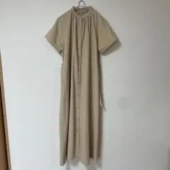 GU ジーユー ベージュ 半袖 バンドカラーロングシャツワンピース サイズM