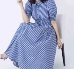 アンドクチュール　ウエストタックストライプシャツワンピース
