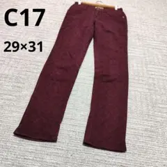 C17 シーセブンティーン バーガンディ 総柄 デニム パンツ 29x31