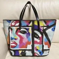 TORY BURCH 希少 ネイビー系 カーキ レザー トートバッグ コンパス柄 