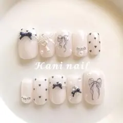 フレンチガーリー推し活スナ系ハートドット量産型イニシャル3Dワンホンネイルチップ