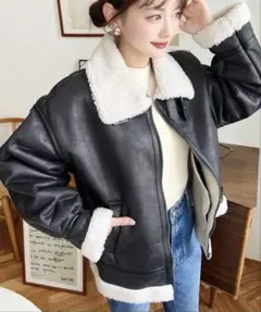 フェイクレザー×ボアフェイクムートンフライトジャケットブルゾン