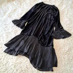 TaoYin フリル 黒 ベロア ドッキング ワンピース 3XL アシンメトリー