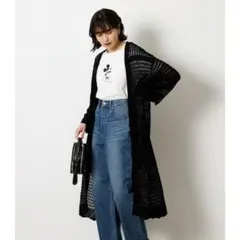 【azul by moussy】ブラック レース編み ロングカーディガン