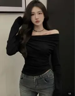 SHEIN URUW オフショルダー ブラック 長袖 Tシャツ