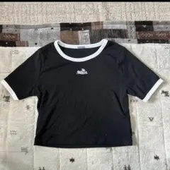 ディズニー 101匹わんちゃん 半袖Tシャツ 黒 白 リブ素材 リンガーTシャツ