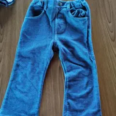 フリース 青 長ズボン 前ポケット付き