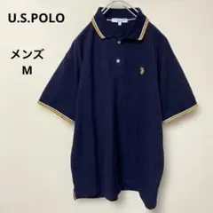 【美品】U.S. POLO ASSN. メンズ ポロシャツ ネイビー ライン M