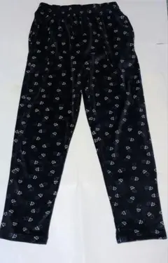 フリース花柄パンツ 黒 サイズL