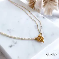 2連チェーンと淡水パールチョーカー　サージカルステンレス316/16kgp