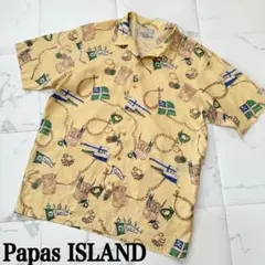 Papas ISLAND パパス 船 旗 マリン 総柄 麻 リネン アロハシャツ