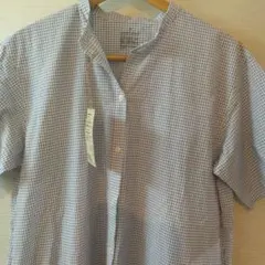 無印良品 涼感 スタンドカラー 半袖ワンピースブルー チェック レディース M