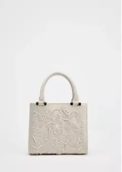 アイボリー 花柄刺繍 ハンドバッグ　ZARA