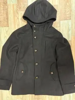 【ブランドサイズ不明】フード付き黒ウールコート