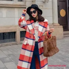 オレンジとホワイトのチェック柄 チェスターコート