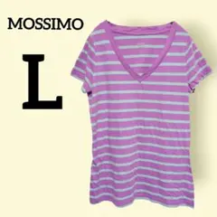 MOSSIMO【L】紫/グレー ストライプ Tシャツ 半袖 Vネック