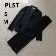 洗える！PLST プラステ ノーカラージャケット ワイドパンツ　セット　ネイビー