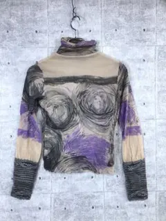 Y2K モード 日本製 古着 4298 抽象アート デザイン 切替トップス