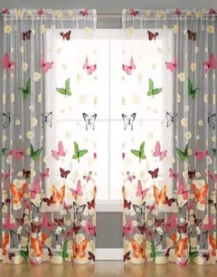シースルー カーテン 蝶 100×200 2枚セット
