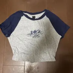 ANGEL BABY クロップドTシャツ グレー/ネイビー