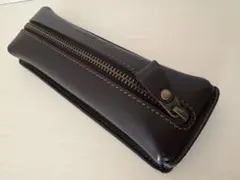 【本革】レザー デスクペンケース 筆箱 ワイド ブラック色 メンズ レディース