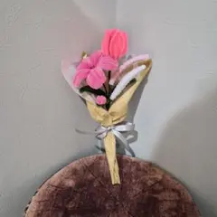 ピンクの花束　ハンドメイド　モールフラワー　インテリア　枯れない花