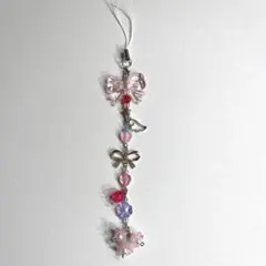 No.112 ビーズキーホルダー ピンク 赤 リボン 花 ハート 韓国 量産型