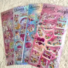 【新品】シャカシャカ♪ぷくぷく3D立体 スパンコール シール⭐︎４枚まとめ売り