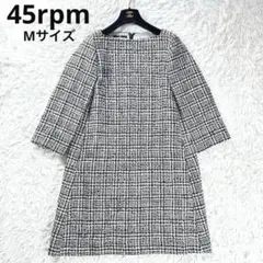 45rpm ワンピース　ツイード　リネン　コットン　M ネイビー　ベージュのサムネイル