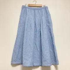 【スマイルランド】ニッセン ロングフレアスカート ライトブルー ゴムウエスト L
