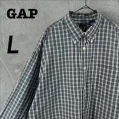 90s オールドギャップ チェックシャツ L ネイビー 古着 ヴィンテージGAP