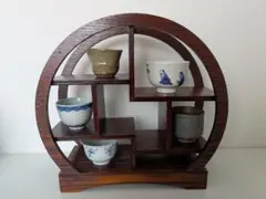 美品】木製 三日月型 和風 インテリア 小さな和の飾り棚 珍品棚