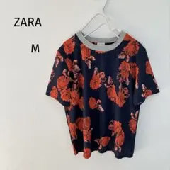 ZARAザラ　半袖シャツカットソー　花柄　サラサラ　M 透け感