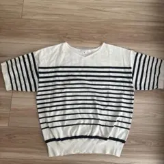 ボーダーVネック 半袖Tシャツ ホワイト/ネイビー