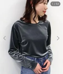 アメリカンホリック　ベロアクルーネックカットプルオーバー　Mチャコールグレー