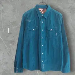 MENS/ コーデュロイ /ウエスタンシャツ / Lサイズ ターコイズブルー