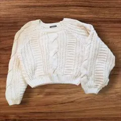 SUREVE アイボリー ケーブル編み クロップドニット　333