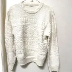 LOWRYS FARM ケーブルニット　Lサイズ 人気のホワイト
