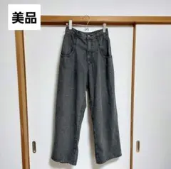 美品 カーブ ワイド デニム パンツ 黒　ブラック　M オシャレ　美脚