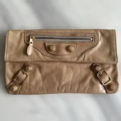 本革ベージュ クラッチバッグ ヴィンテージ風