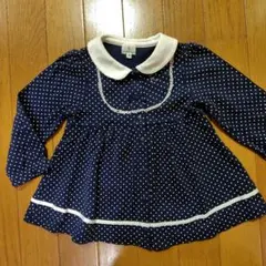 組曲ネイビーのドット柄ワンピース