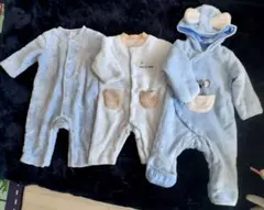 水色 フリースロンパース 3点セット[6～9ヶ月]80cm