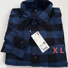 UNIQLO フランネルチェックシャツ XL ブルー 長袖 男女兼用　新品未使用