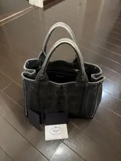 PRADA プラダ カナパ デニム トートバッグ ハンドバッグ ブラック