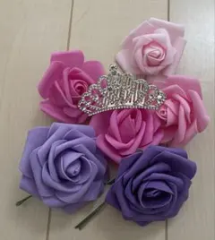 運動会　文化祭　ティアラ ヘアコーム ＆ 造花セット