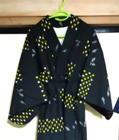 着物リメイクワンピース　ウール地　黒　黄色　白